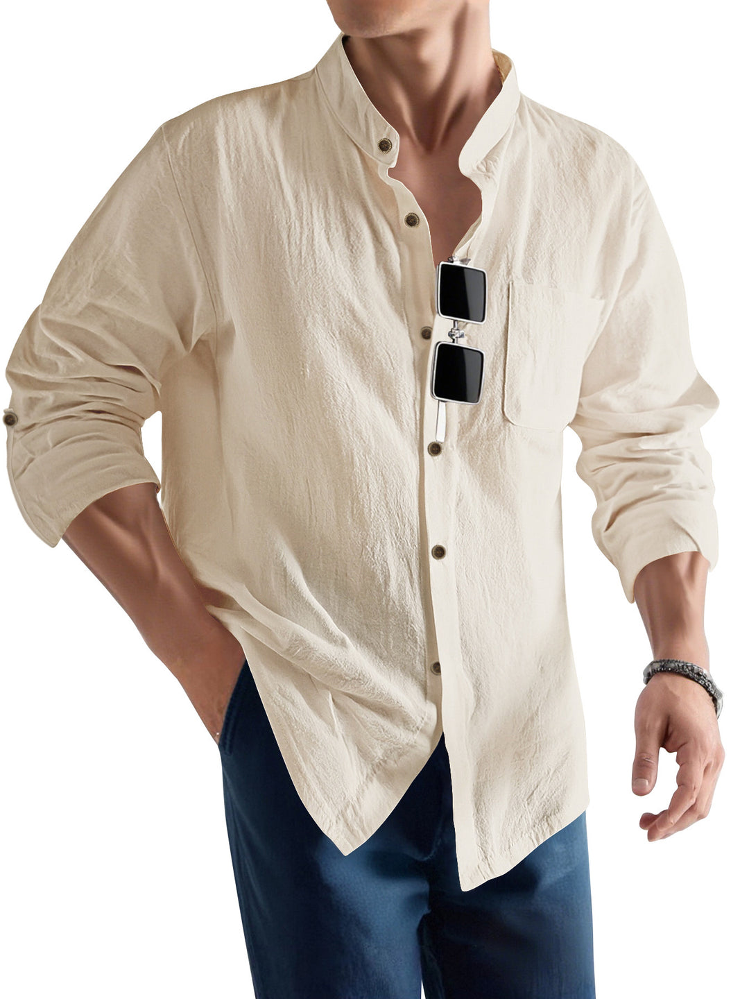 Herren Legeres Langarmhemd mit Henley-Ausschnitt Echoarchiv
