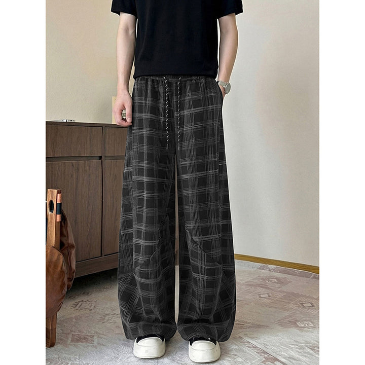 Herren weite karierte Lounge-Hose mit elastischem Bund und Tunnelzug Echoarchiv
