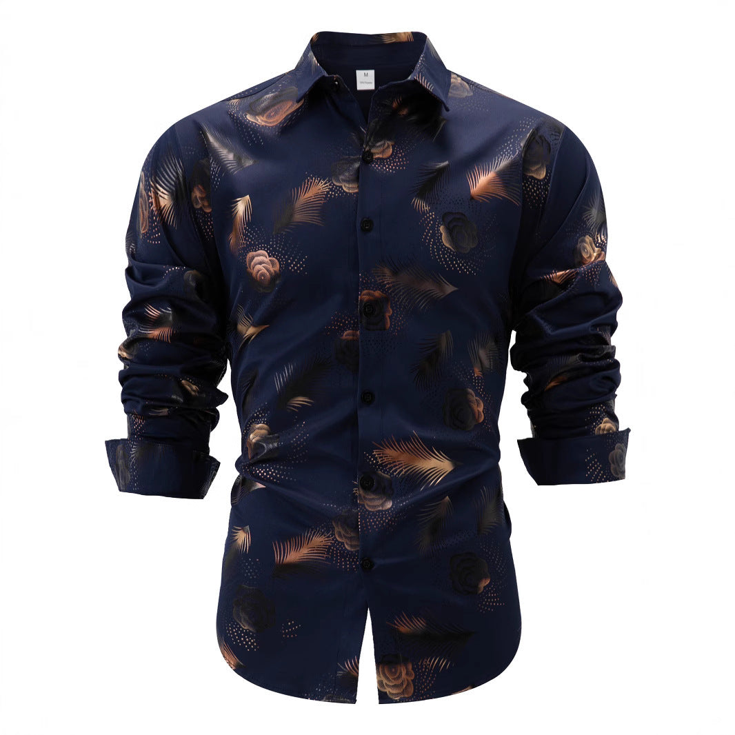 Herren langarm Blusenshirt mit floralem Muster und atmungsaktiven Eigenschaften Echoarchiv