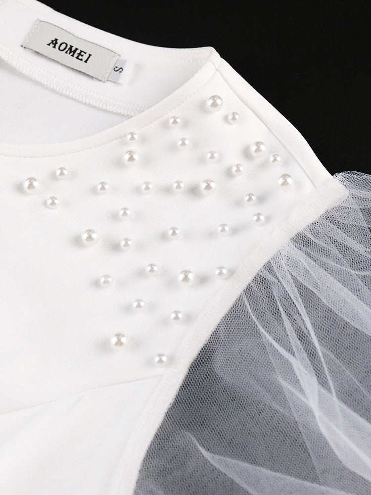 Damen elegantes figurbetontes Kleid mit Tüllärmeln und Rüschenabschluss Echo Archiv
