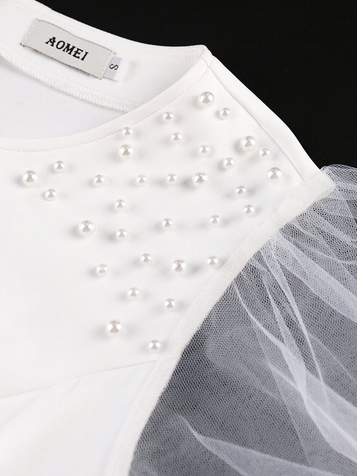 Damen Elegantes Maxikleid mit voluminösen Tüllärmeln und Rüschensaum Echo Archiv