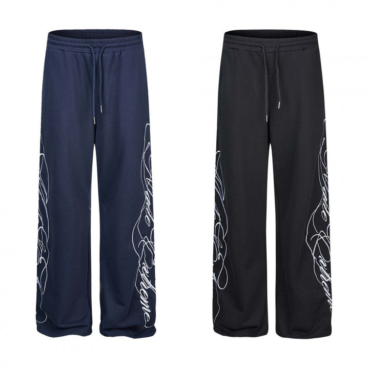 Damen Weite Jersey-Hose mit Kordelzug, seitlichem Line-Art Print und Relaxed-Fit Echo Archiv