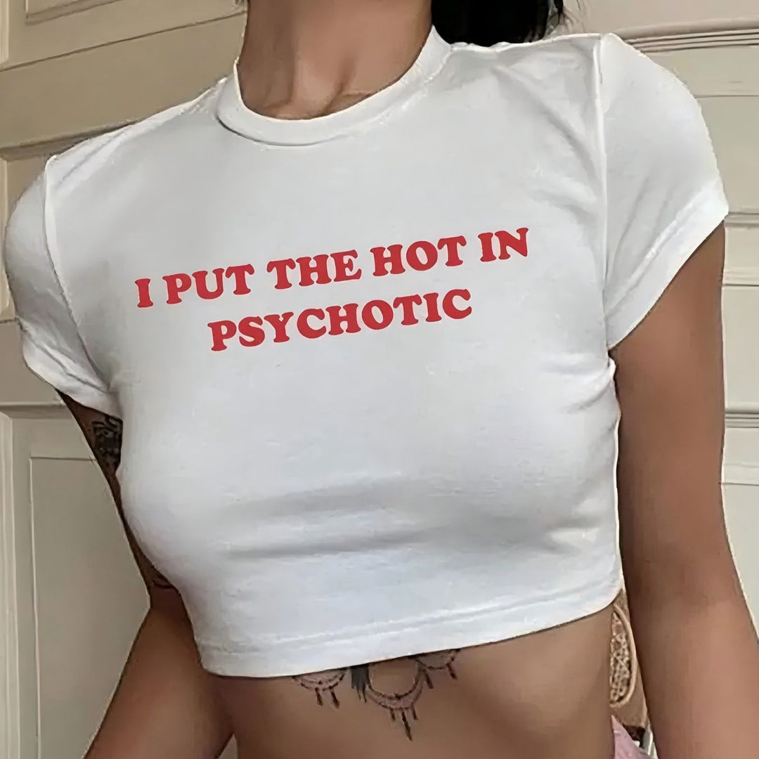 Damen Crop-T-Shirt mit witzigem Geburtstagsslogan und figurbetontem Schnitt Echo Archiv
