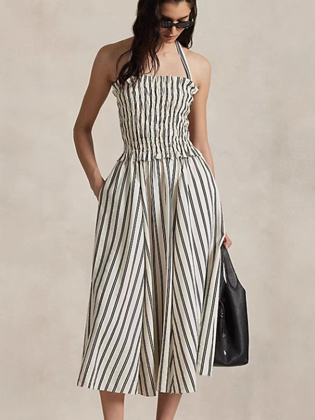 Damen nan Midikleid mit gerafftem Smock-Oberteil, abnehmbarem Neckholder und Eingrifftaschen Echo Archiv