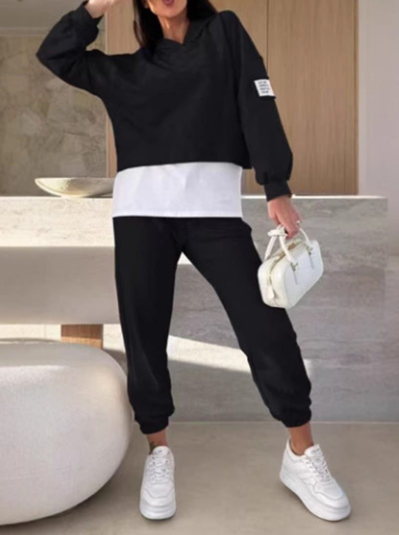 Damen nan kuscheliges kurzes Kapuzensweatshirt und Jogginghose-Set aus weicher Baumwollmischung Echo Archiv