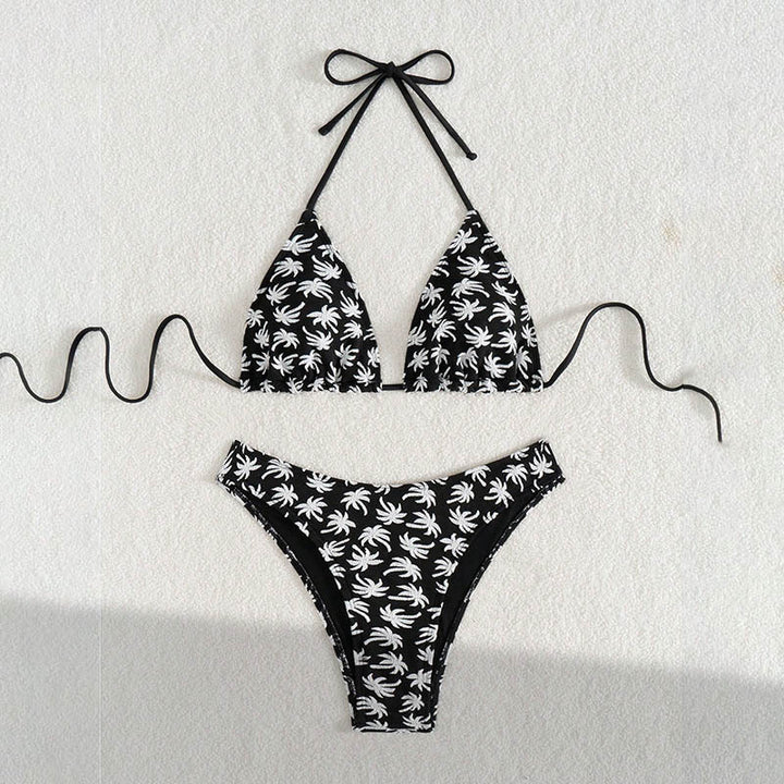 Damen Triangel-Bikini mit fröhlichem Palmenmuster und hohem Beinausschnitt Echo Archiv