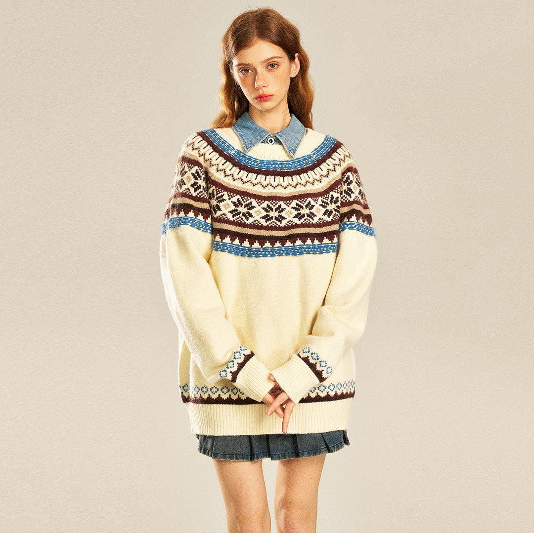 Herren Gemütlicher Strickpullover mit Norweger-Muster Echoarchiv