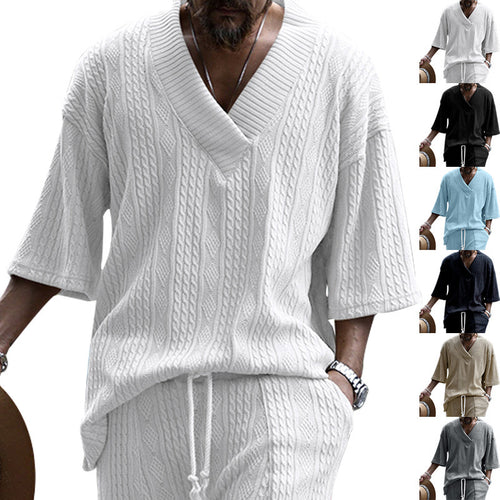 Damen nan Kurzarm-Strickpullover im weiten Schnitt mit tiefem V-Kragen und Zopfmuster Echo Archiv