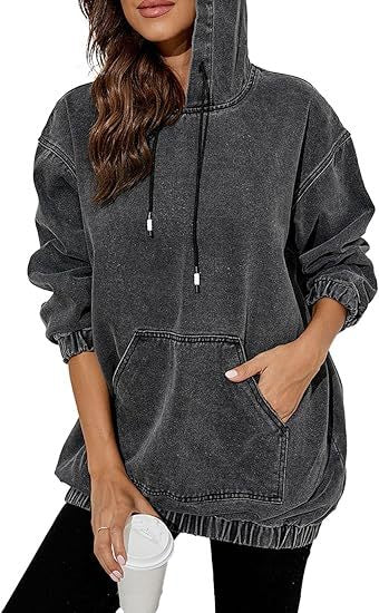Damen Oversized Kapuzenpullover im Denim‑Look mit Kängurutasche Echo Archiv