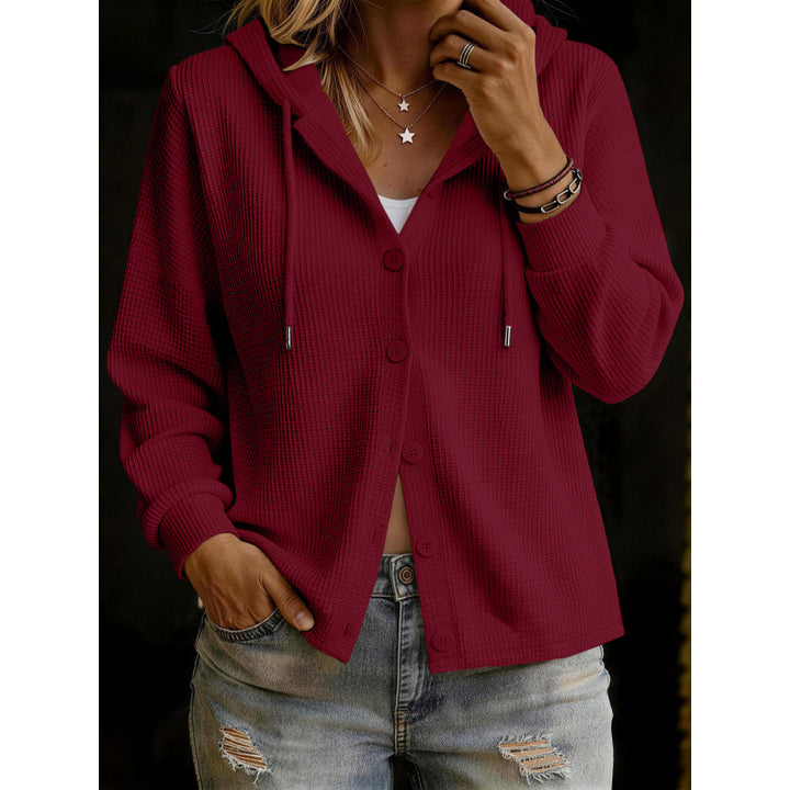 Damen Kapuzenstrickjacke im Waffelstrick mit Knopfleiste Echoarchiv