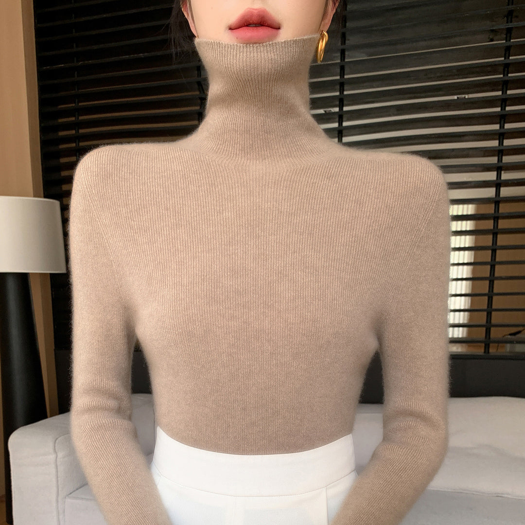 Damen Schlanker Feinstrickpullover mit hohem Rollkragen und feiner Rippstruktur Echoarchiv