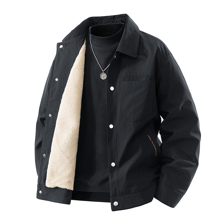 Men's sherpa-lined relaxed coach jacket with snap-front closure and chest pocket – Taviero
