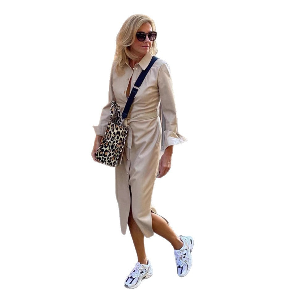 Damen nan figurnahe Hemdblusen-Midikleid mit Taillenbindegürtel, Volantmanschetten und dezenter Frontschlitz Echo Archiv