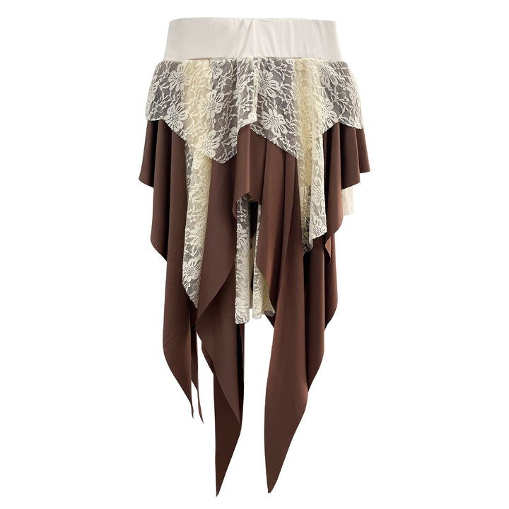Damen Rock mit asymmetrischen fransigen Details und eleganter Spitzenborte – Rosévia