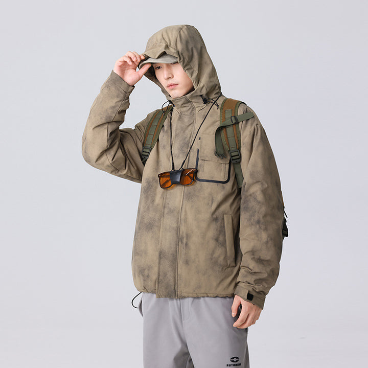 Herren Minimalistische technische Shell-Jacke mit Kapuze und Utility-Brusttasche Echo Archiv