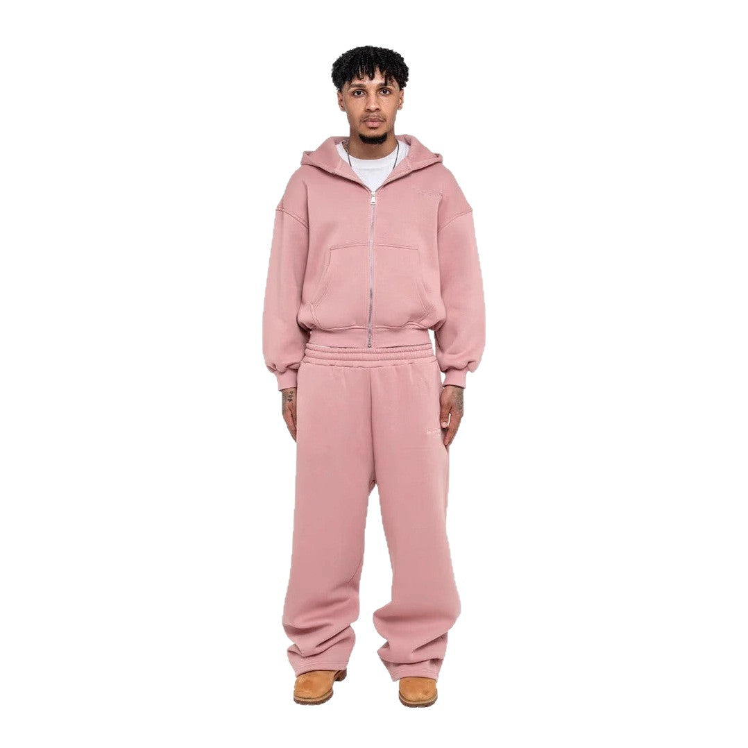 Herren lässiges Reißverschluss-Hoodie- und Palazzohose-Set mit dropped-shoulder Silhouette – Cavarno
