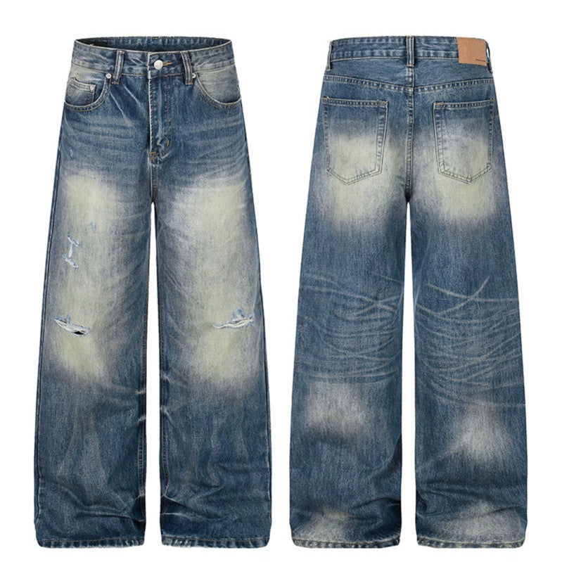 Damen Hochgeschnittene Jeans mit weitem Bein, Used‑Waschung und Destroyed‑Details Echoarchiv