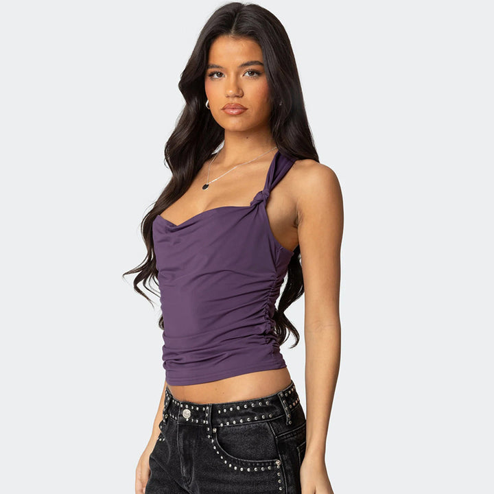 Damen modisches Top mit Knoten-Detail und Raffungen Echo Archiv