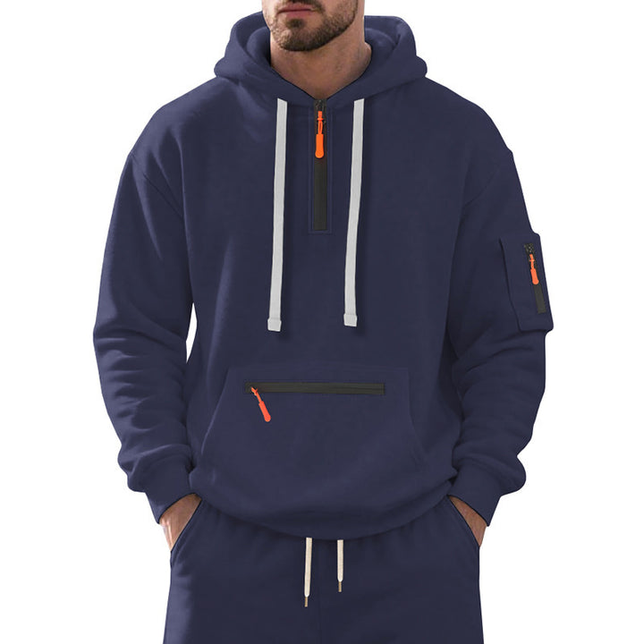 Herren Oversize-Kapuzenpullover mit halbem Reißverschluss, Kängurutasche mit Reißverschluss und Ärmel-Pocket Echoarchiv