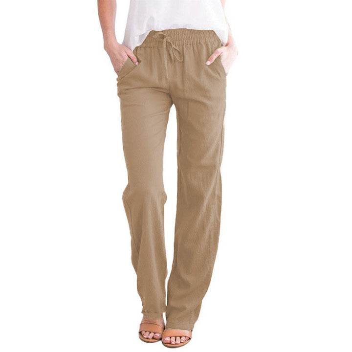 Damen Leichte Leinenoptik Palazzo-Hose mit Gummibund, Tunnelzug und Eingrifftaschen Echoarchiv