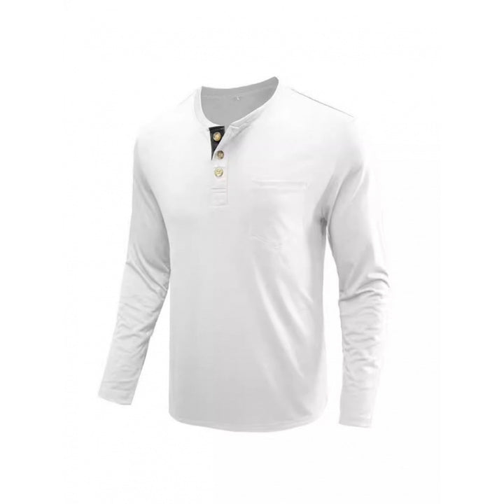 Herren Langarmshirt mit modischem Stehkragen und eleganter Knopfleiste Echoarchiv