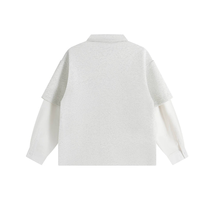 Damen Lagenlook-Sweatshirt mit Polokragen und aufgesetzten Stick-Patches Echoarchiv