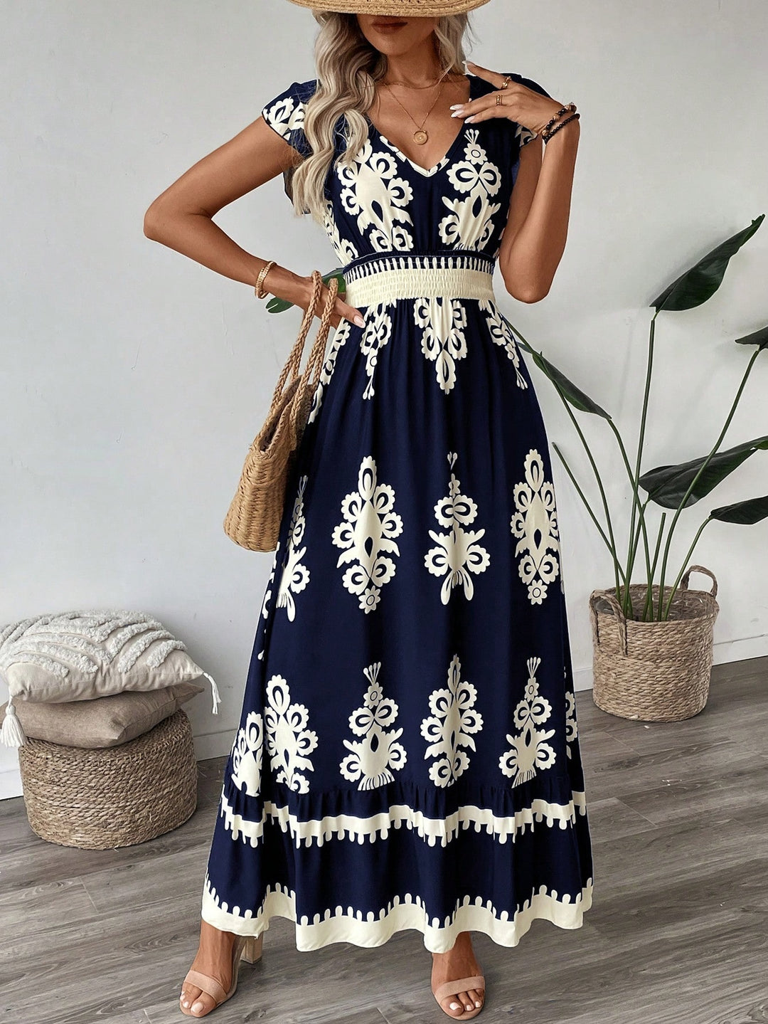 Damen Elegantes Maxikleid mit faszinierendem Musterdruck Echo Archiv