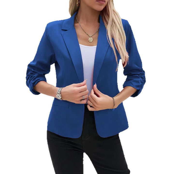 Damen Figurschmeichelnder Blazer mit gerafften Dreiviertelärmeln und schmalem Revers Echoarchiv