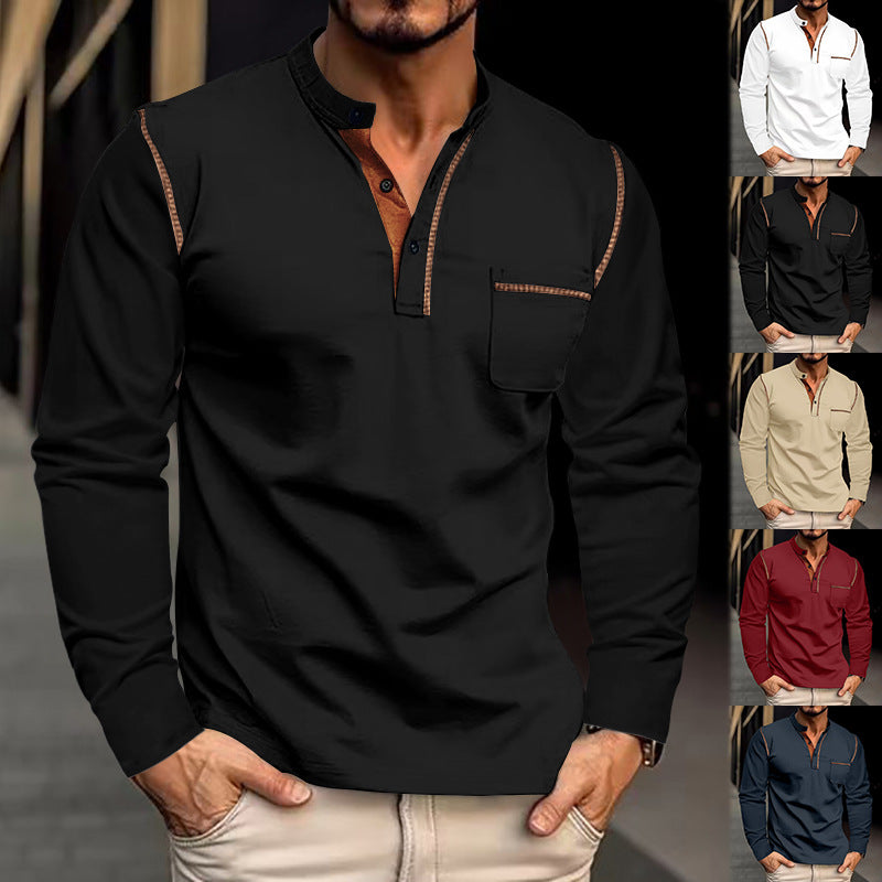Herren modisches Langarmhemd mit Kontrastdetails und Brusttasche Echoarchiv