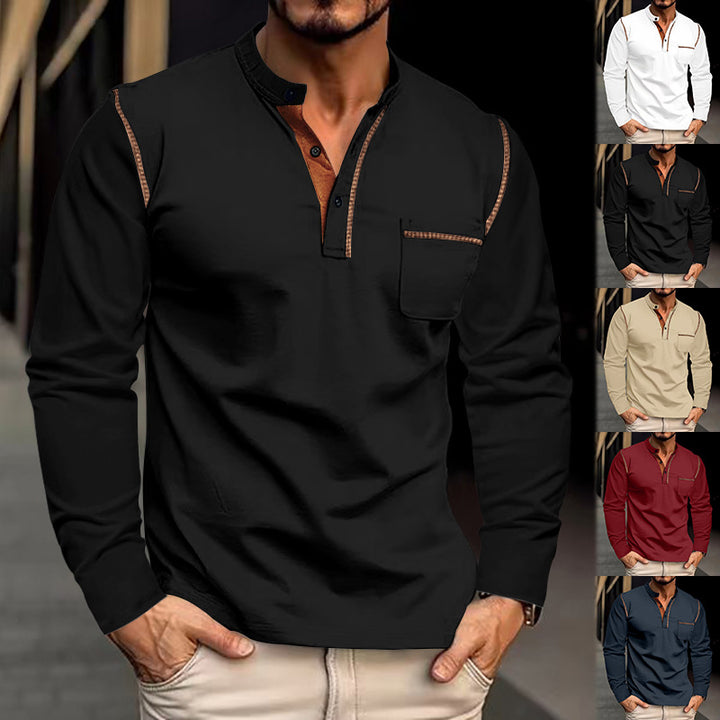 Herren modisches Langarmhemd mit Kontrastdetails und Brusttasche Echoarchiv