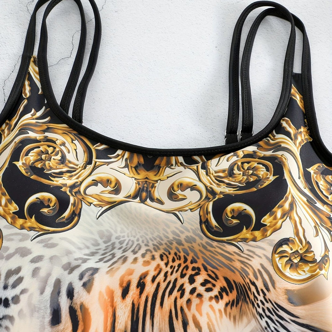 Damen Sportliches Tankini-Set mit modischem Animal-Print und Boxershorts Echo Archiv