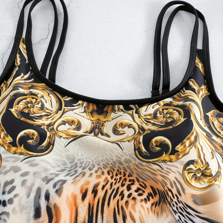 Damen Sportliches Tankini-Set mit modischem Animal-Print und Boxershorts Echo Archiv
