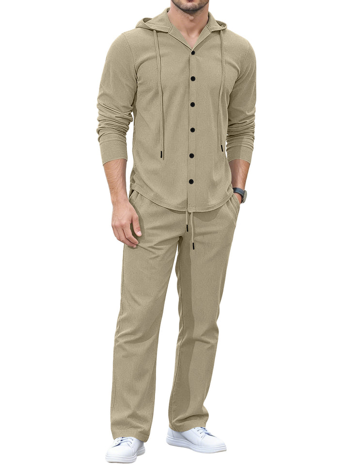 Herren Lässiges Knopf‑Hoodie Lounge‑Set aus Jersey mit Kordelzug und Komfort‑Jogger – Cavarno