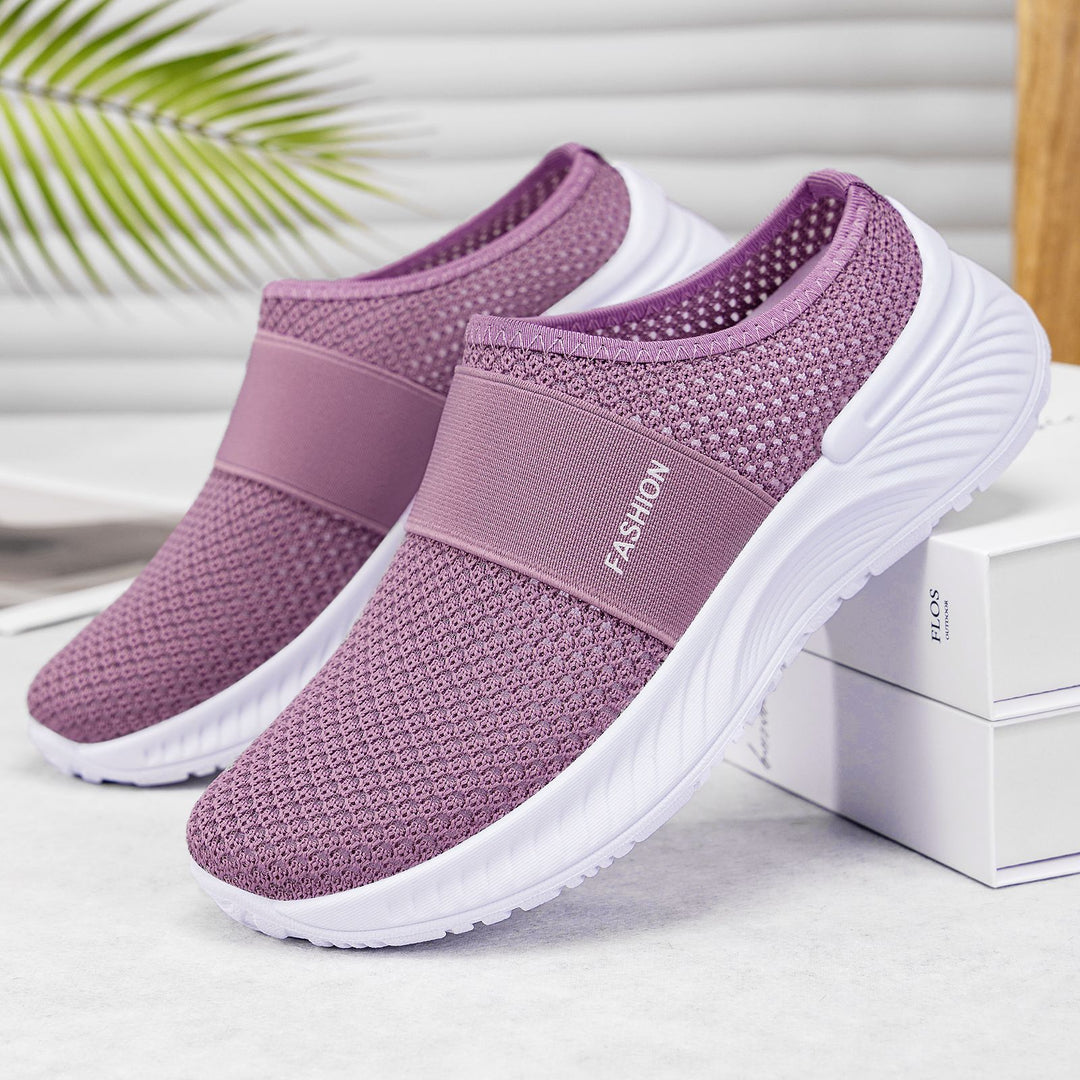 Damen nan atmungsaktive Strick-Slipper mit elastischem Mittelriemen und stoßabsorbierender Wellenlaufsohle Echo Archiv