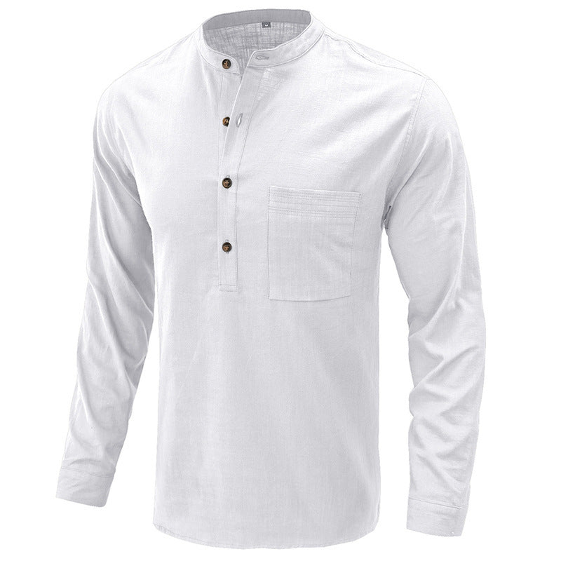 Herren Leinenhemd mit klassischem Henley-Ausschnitt und praktischer Brusttasche Echoarchiv
