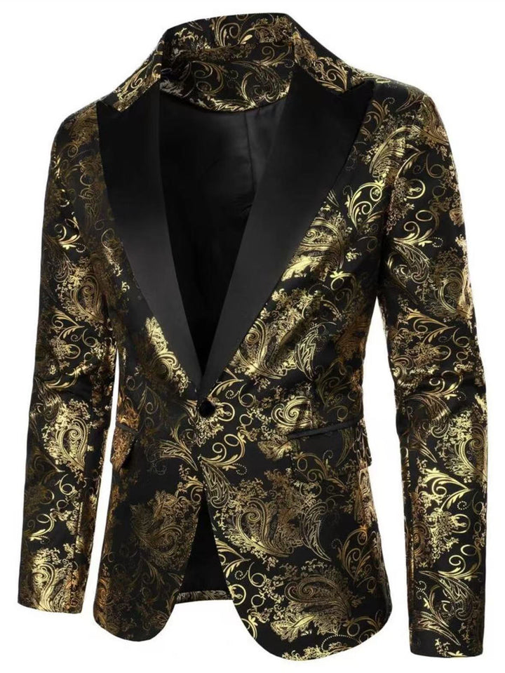 Herren Eleganter Paillettenblazer mit floralem Muster und satinierter Oberfläche Echoarchiv