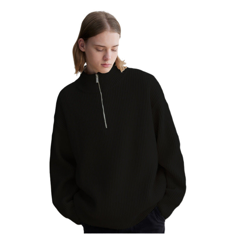 Herren Oversized-Rippenstrick Halbzip-Pullover mit Stehkragen Echoarchiv