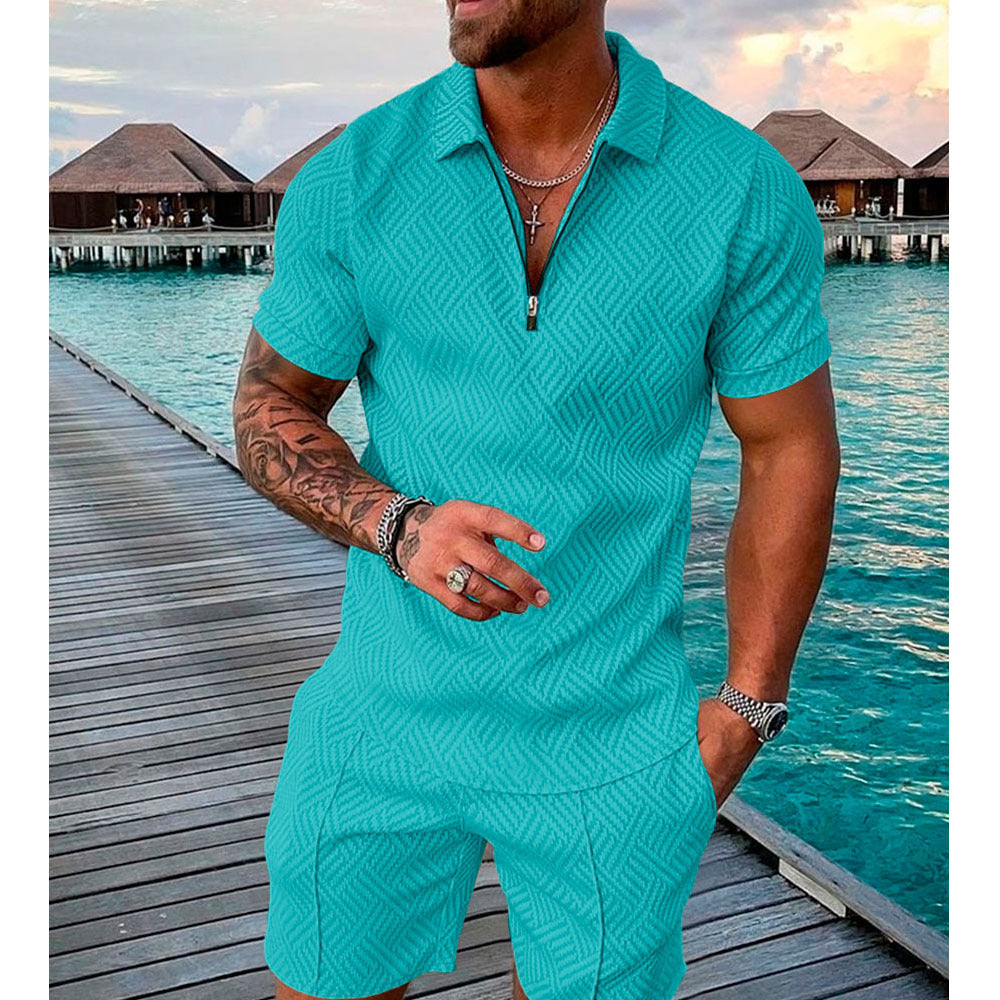 Herren stylisches Kurzarm-Overall mit modernem Reißverschluss und strukturiertem Design Echoarchiv