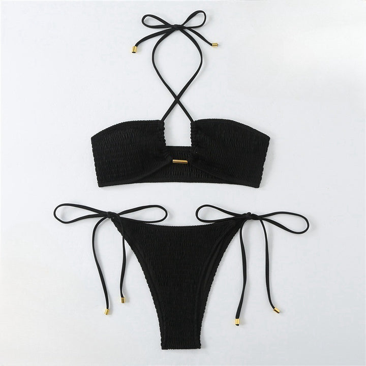 Damen Bikini-Set mit gerafftem Bandeau-Oberteil und hoch geschnittenen Höschen Echo Archiv