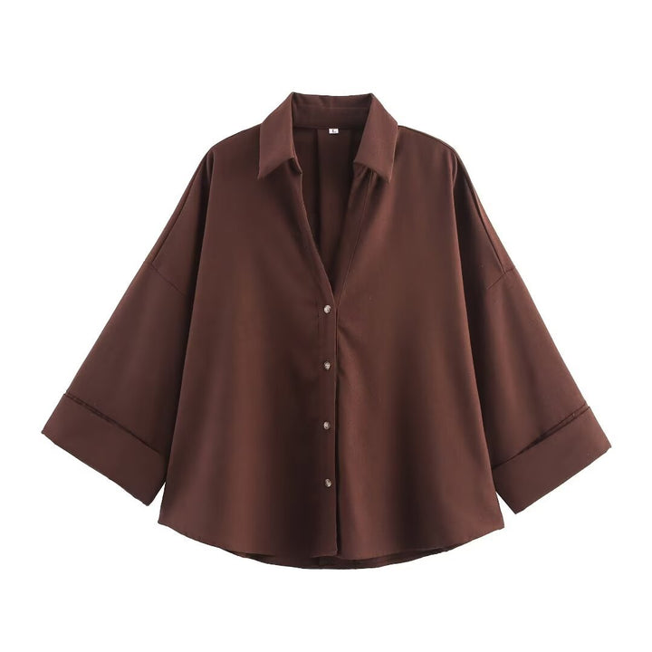 Damen nan lockere oversized Hemdbluse mit weitem Kragen und Dreiviertelärmeln Echo Archiv