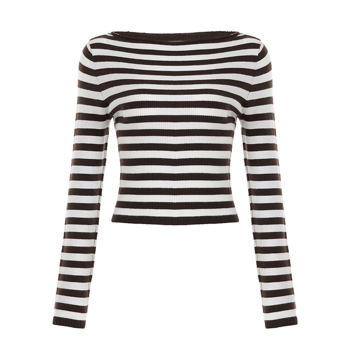 Damen Maritimes Ripp-Cropped-Top mit U-Boot-Ausschnitt Echo Archiv