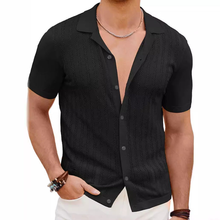 Herren Kurzarm Strickhemd mit strukturiertem Design Echoarchiv