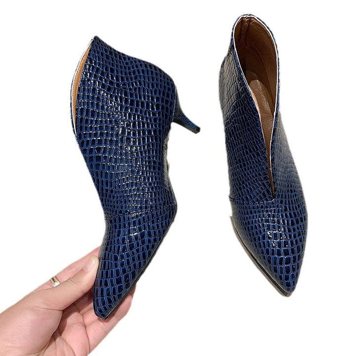 Damen nan spitze Stiefelette mit Krokoprägung und niedrigem Kittenabsatz Echo Archiv