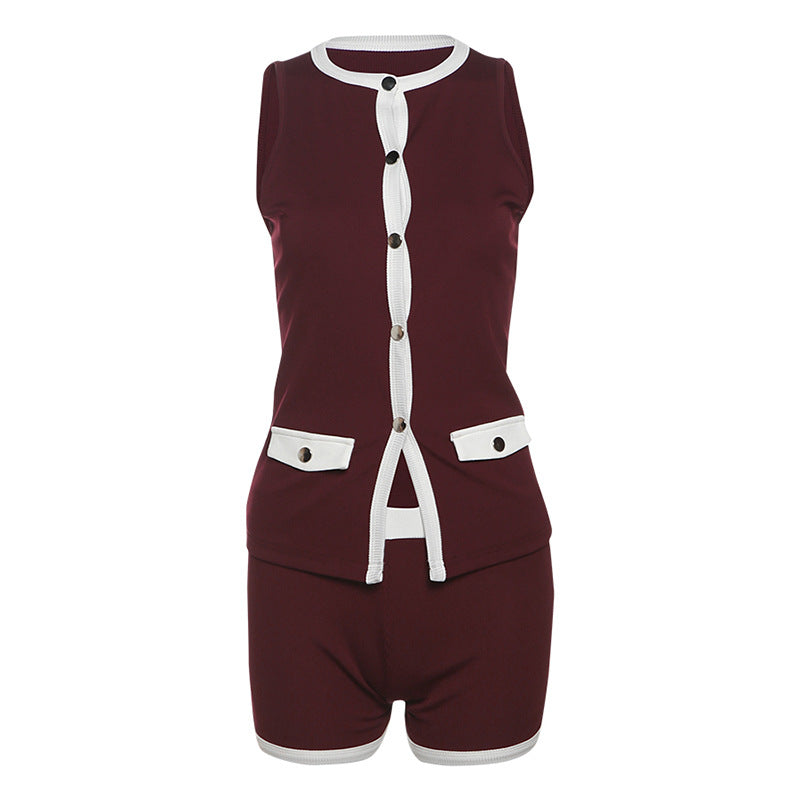 Damen Sportliches Outfit mit Leopardenmuster und Knopfdetaillierung Echo Archiv