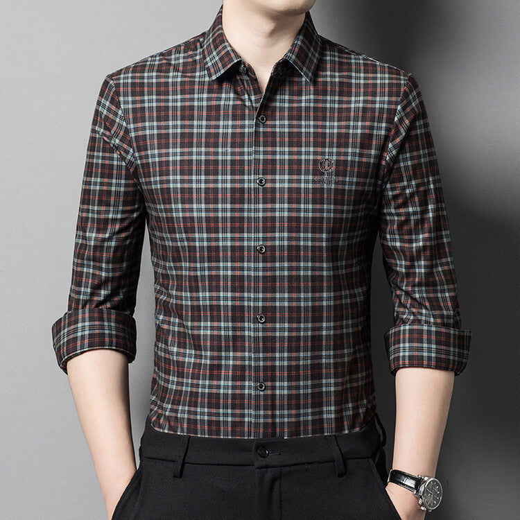 Herren elegantes kariertes Hemd mit Button-Down-Kragen Echoarchiv
