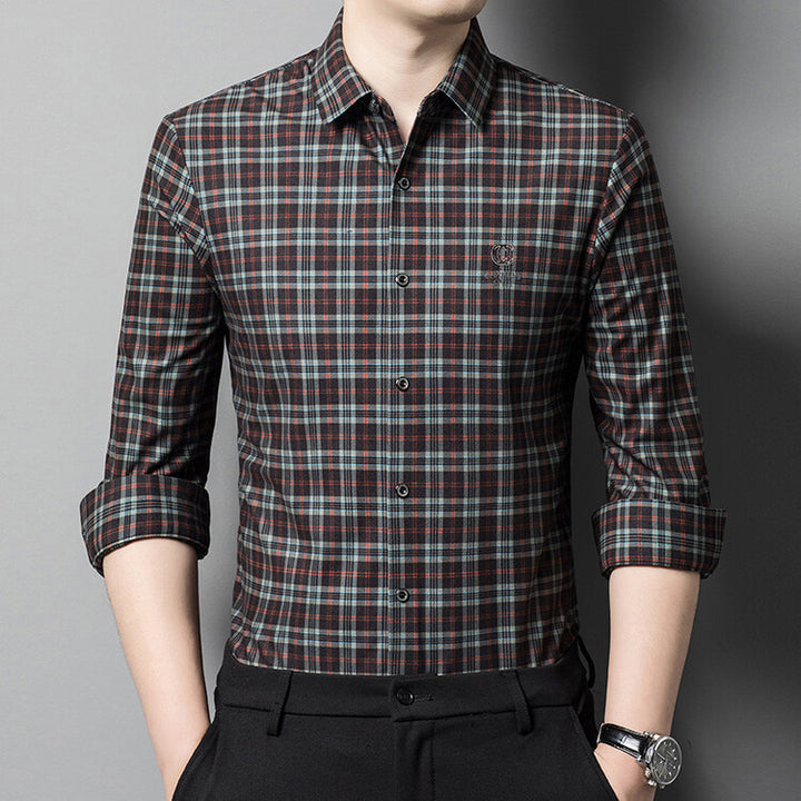 Herren elegantes kariertes Hemd mit Button-Down-Kragen Echoarchiv