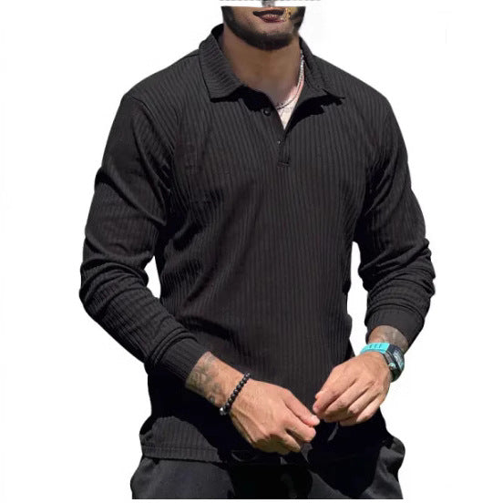 Herren Langarm Poloshirt mit strukturiertem Rippdesign und modernem Schnitt Echoarchiv