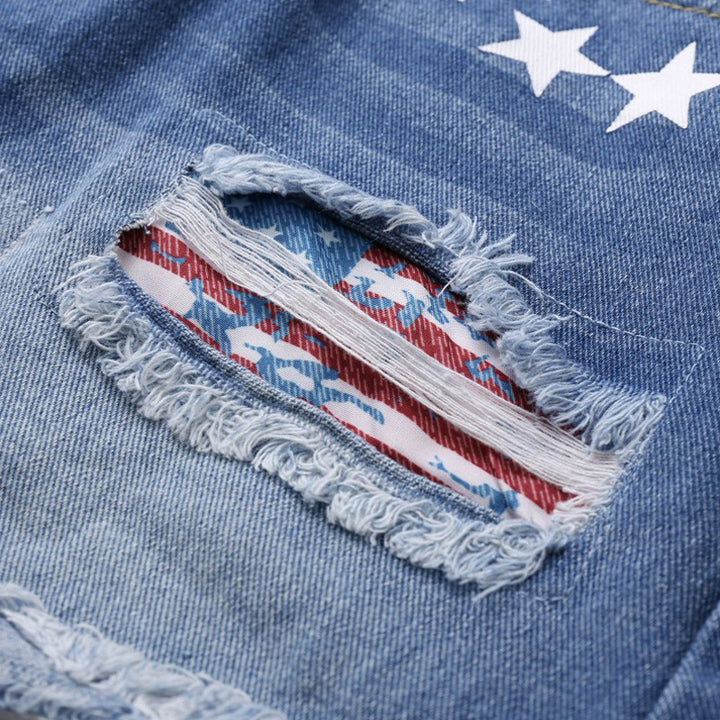 Damen Modische Destroyed Denim-Shorts mit kreativen Aufnähern Echo Archiv