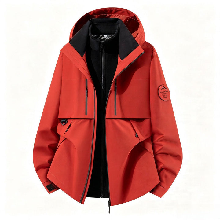 Herren dreilagige Softshell-Outdoorjacke mit herausnehmbarem Fleecefutter und Kapuze Echoarchiv