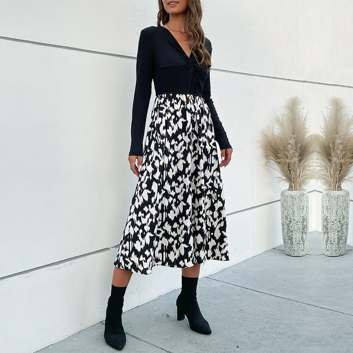 Damen Elegantes Wickelkleid mit langem Arm und floralem Rock Echo Archiv